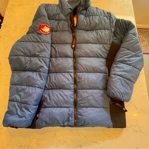 Blue Puffer Jacket with Patch. Item # 11120 Good -20